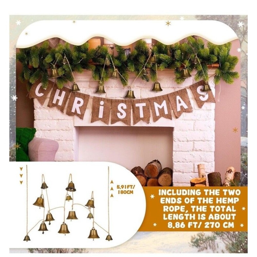 Christmas Decorations -Bells Christmas Garland-Rustic Bells Garland Banner 5.9ft